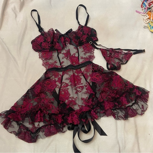 New! Victoria's Secret Wicked Unlined Rose Lace Apron Set XS 1685 - Picture 2 of 9